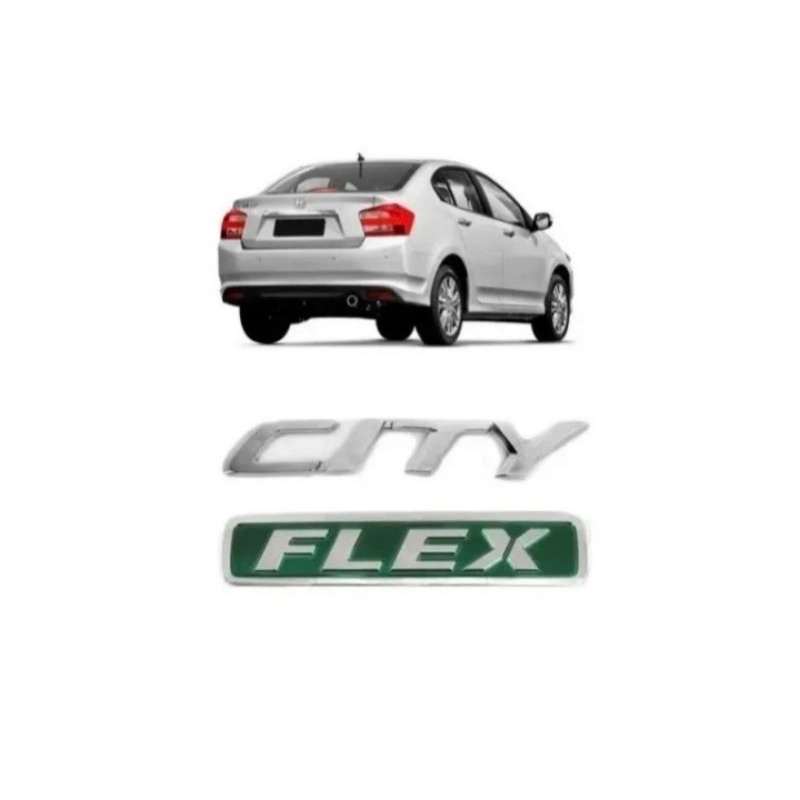 kit 2 Peças emblema letreiro City Flex porta mala Honda ano modelo 2009 a 2014