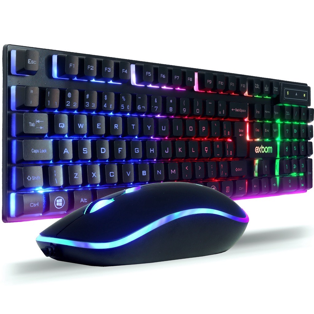 Kit Teclado RGB Gamer + Mouse Gamer LED RGB ABNT2 Padrão Brasileiro Com Fio USB Semi Mercanico