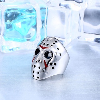 Nova Moda Do Punk Homens Anel De Aço Inoxidável 316l Motociclista Jason Voorhees Máscara De Hóquei Com Cor Vermelha Antigo Homens Jóias