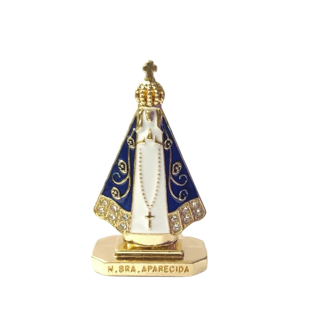 kit Imagem Nossa Senhora Aparecida De Metal Com Strass  Com Adesivo Dupla Face Carro E Decoração