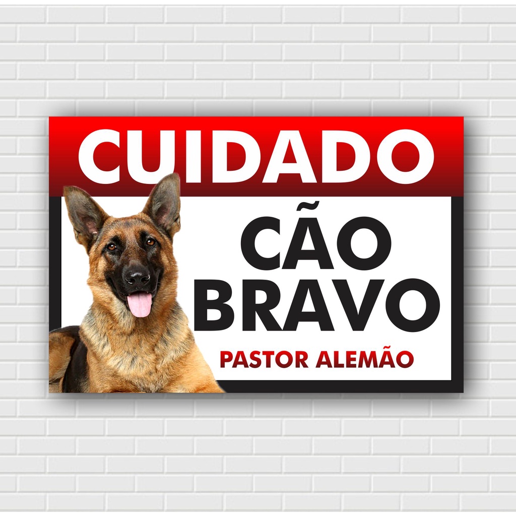 Placa Aviso Cuidado Cão Bravo Pastor Alemão 20x30 Pvc 1mm
