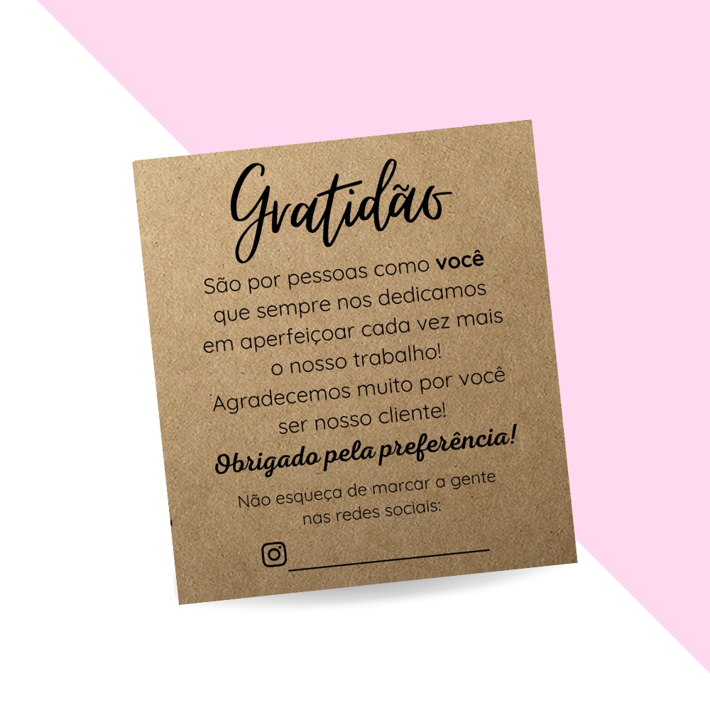 Cartão de Agradecimento Pela Compra Gratidão 9x10cm Kraft | Shopee Brasil