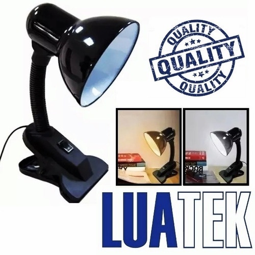 Luminária de Mesa Articulada Com Garra Luatek Preta Mod - LK-777 + Lâmpada De Led 7W Luz Branca