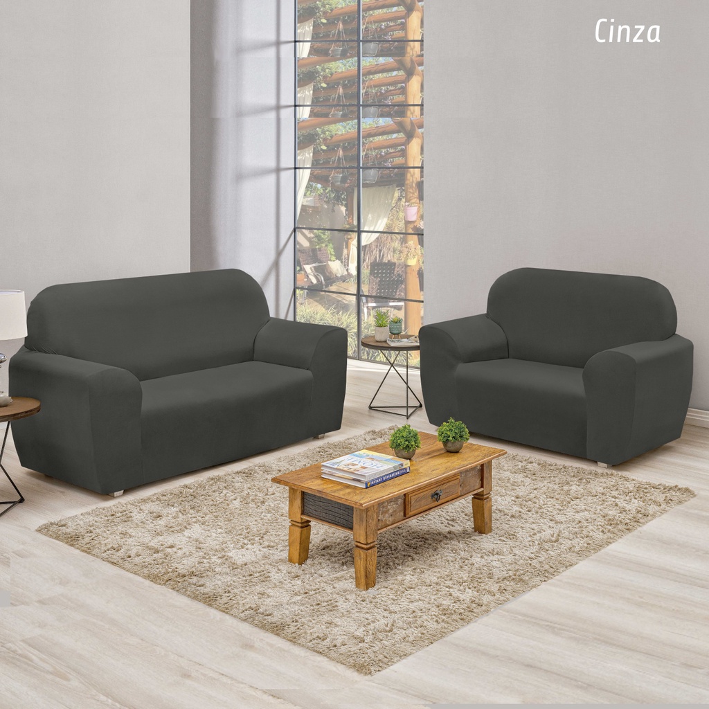 Capa de Sofá 2 e 3 Lugares Fexível Decoração Cinza Bella | Shopee Brasil