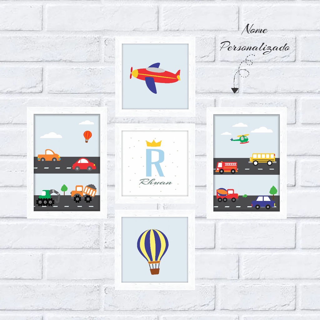 Placas Quadros Personalizado Carrinhos Avião Enfeite Quarto Infantil Bebê Decoração