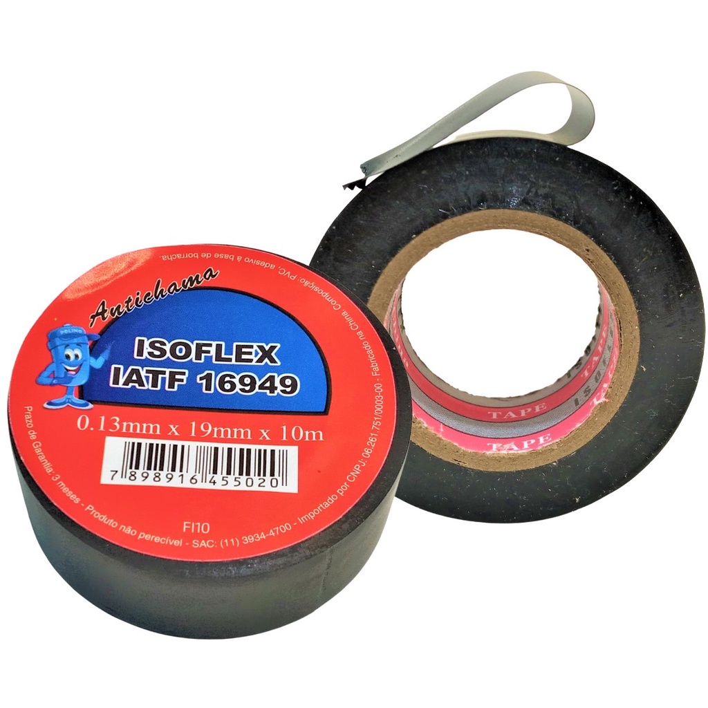 Kit 10 Fitas Isolantes Original Automotiva Anti Chama Preta Profissional Com Cola 19mm 10 Metros 10m Chicote Elétrico