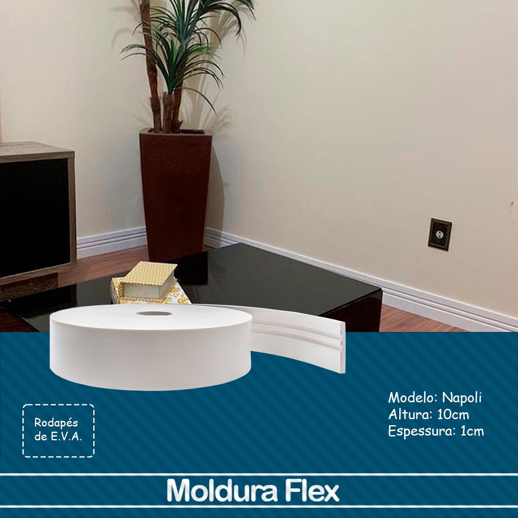 Rodapé Eva Flexível Autoadesivo 10cm x 1cm Napoli 30 Metros