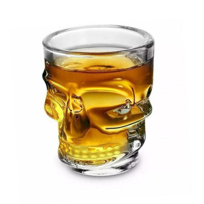Kit 2 Copo para shot caveira de vidro dose 50ml para drinks wisk tequila