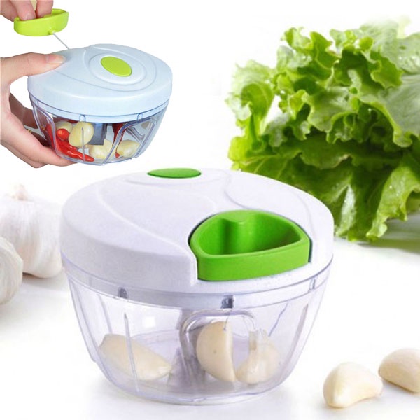 Mini Processador Plástico Resistente Manual Alimentos Triturador 3 Laminas Inox