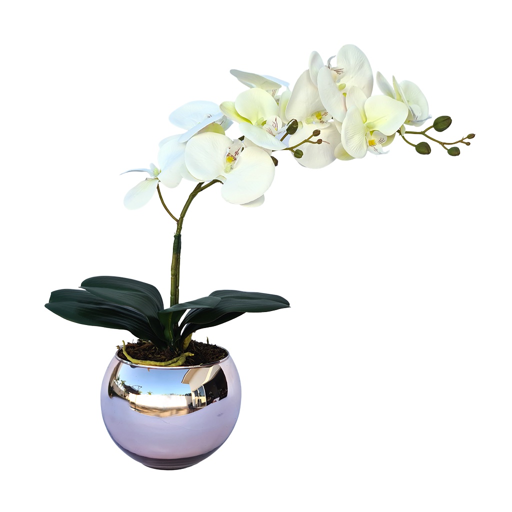 Arranjo de Orquídea Artificias no Vaso Espelhado Rose | Shopee Brasil