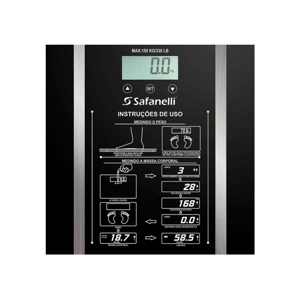 Balança Digital até 150kg Vidro Temperado Safanelli