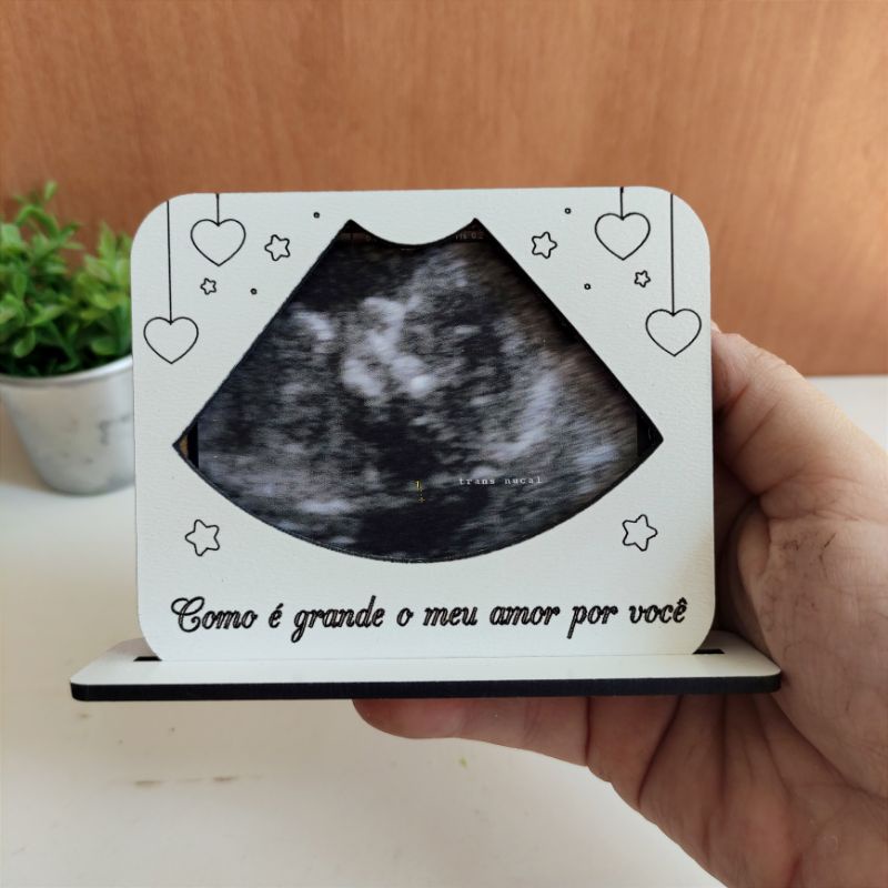 Porta Retrato Foto Ultrassonografia mdf Como é grande o meu amor você ultrasom gestante gravida cha revelação