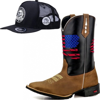 Bota Texana Masculina Confortavel Bico Quadrado Mais Bone