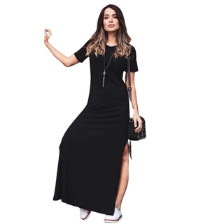 Vestido Longo Soltinho Viscolycra Manga Curta Promocao Relampago Verao