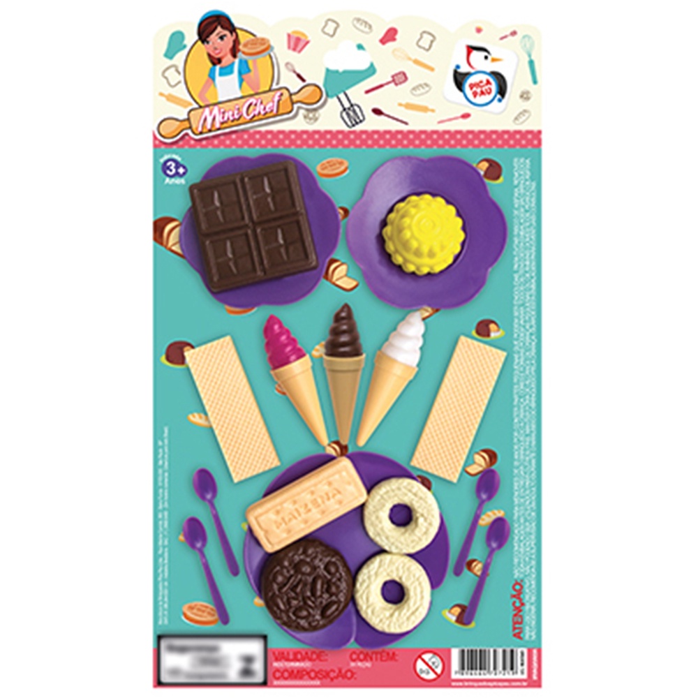 kit cozinha infantil com sorvete + colheres e acessorios mini chef 18 pecas na cartela