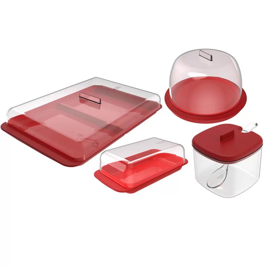 Conjunto Break Porta Frios Queijo Mantegueira Açucareiro Vermelhoou Kte023