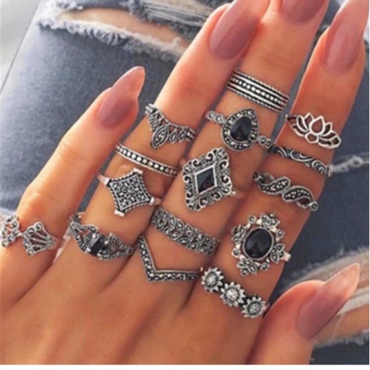 Kit 15 Anéis Falange Joias Vitoria Regia Y0109 em Oferta na Shopee