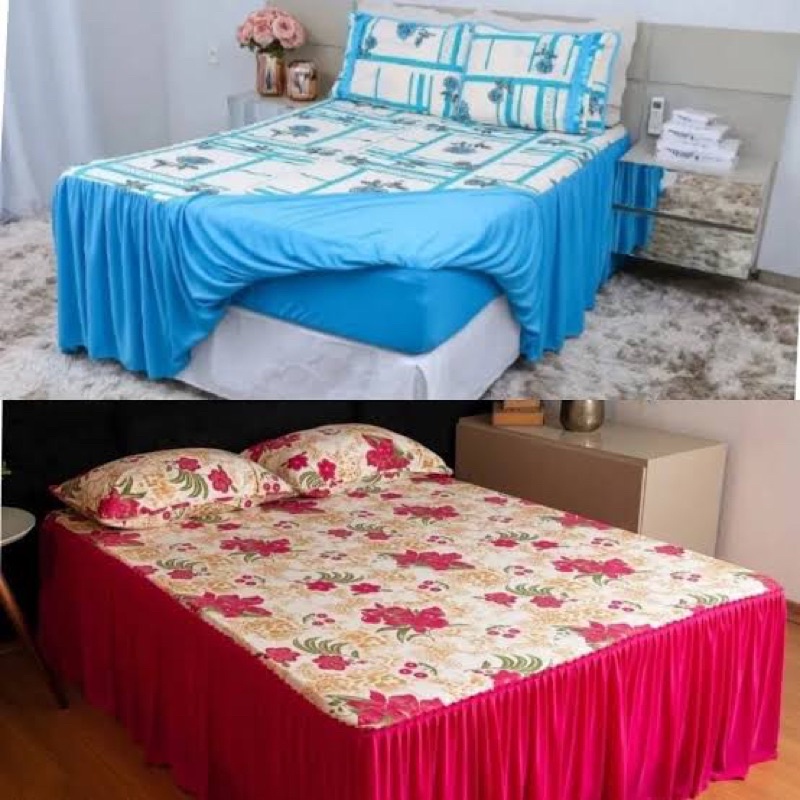 colcha lençol com elastico casal com fronhas 100% algodão em Oferta na Shopee
