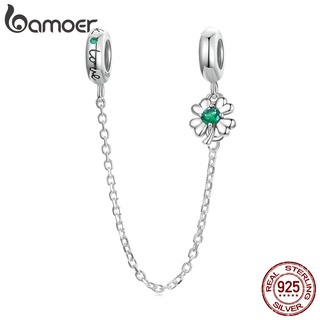 Bamoer Pingente 925 Sterling Quatro Folhas Corrente De Segurança De Silicone Prata Acessório De Moda Para Colar Pulseira De Bricolage Joias