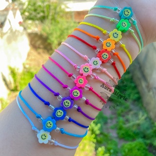 Pulseira Avulsa Unitaria Florzinha Flor Smile Flor Feliz Miçangas Pulseiras Infantis Pulseira Infantil Pulseira Casal Amizade
