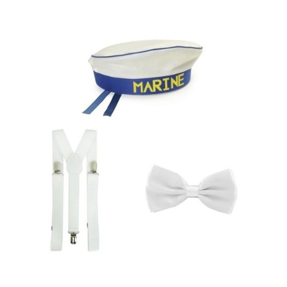 Kit Marinheiro -Completo-Cosplay Acessórios quepe, suspensório Festa e Fantasia -03 PÇS