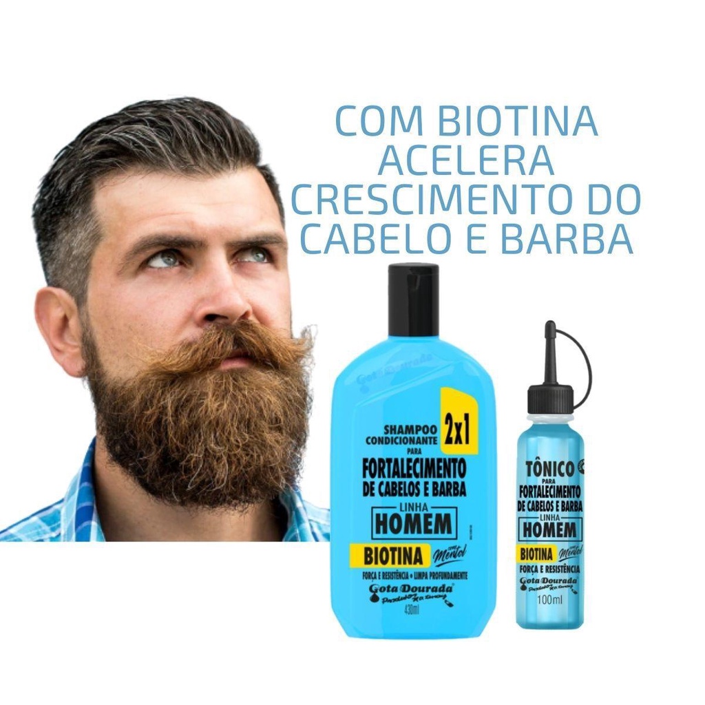 Kit Shampoo 2x1 E Tonico Gota Dourada Homem Cabelo E Barba 430ml Biotina
