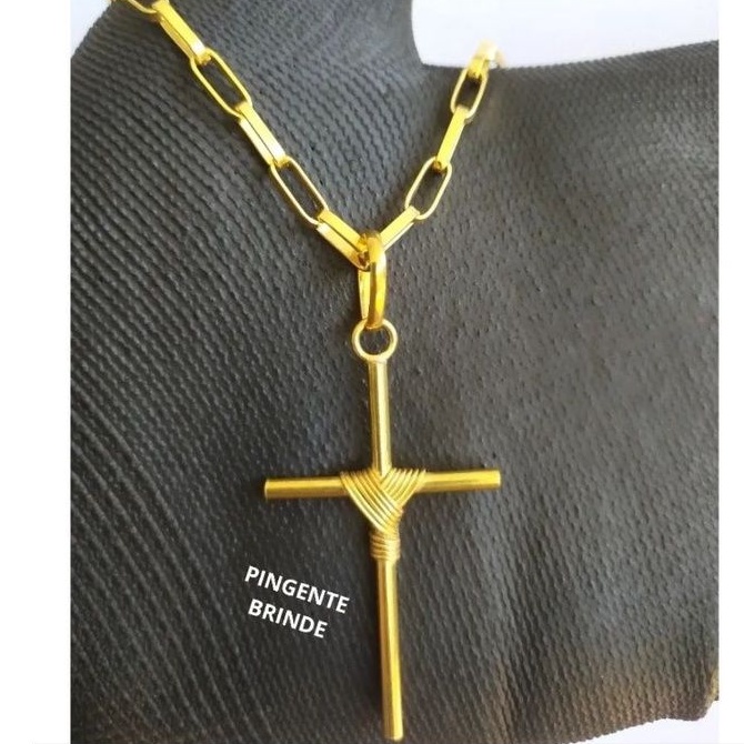 Cordao Corrente Correntinha  Crucifixo/ Cristo De Moeda Antiga Masculino Banhado A Ouro 18k Promocao