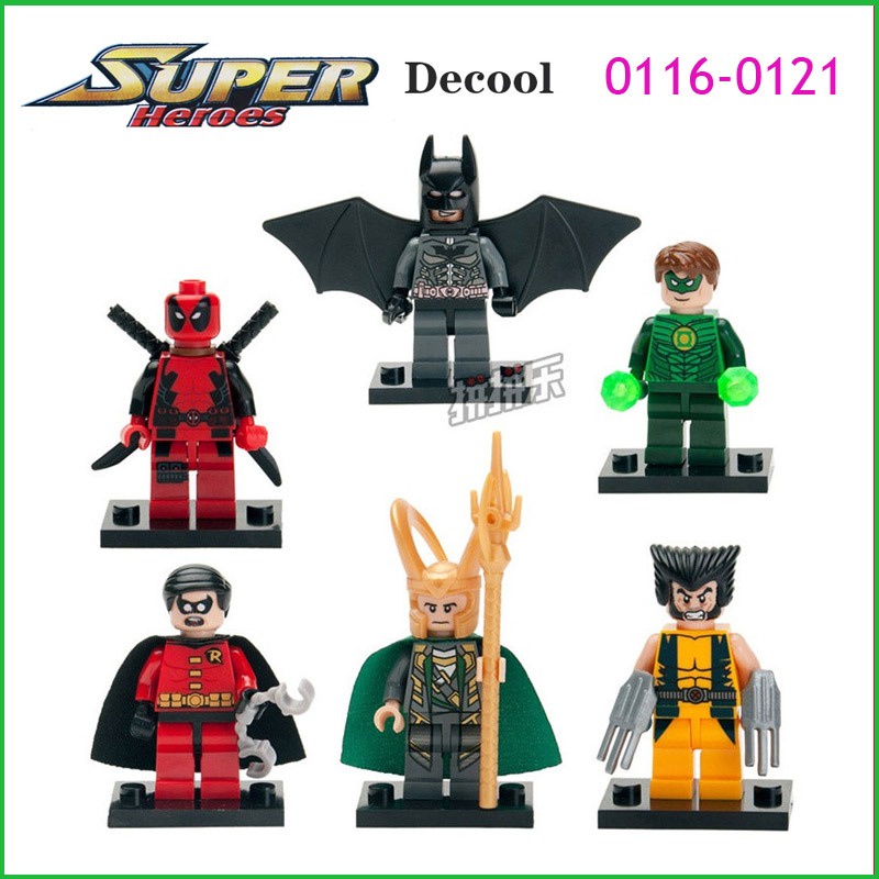 Blocos de Montar 6 MiniFigures Super Heroes Heróis Marvel DC Vingadores Batman Deadpool Super Man Wolverine Homem de Ferro