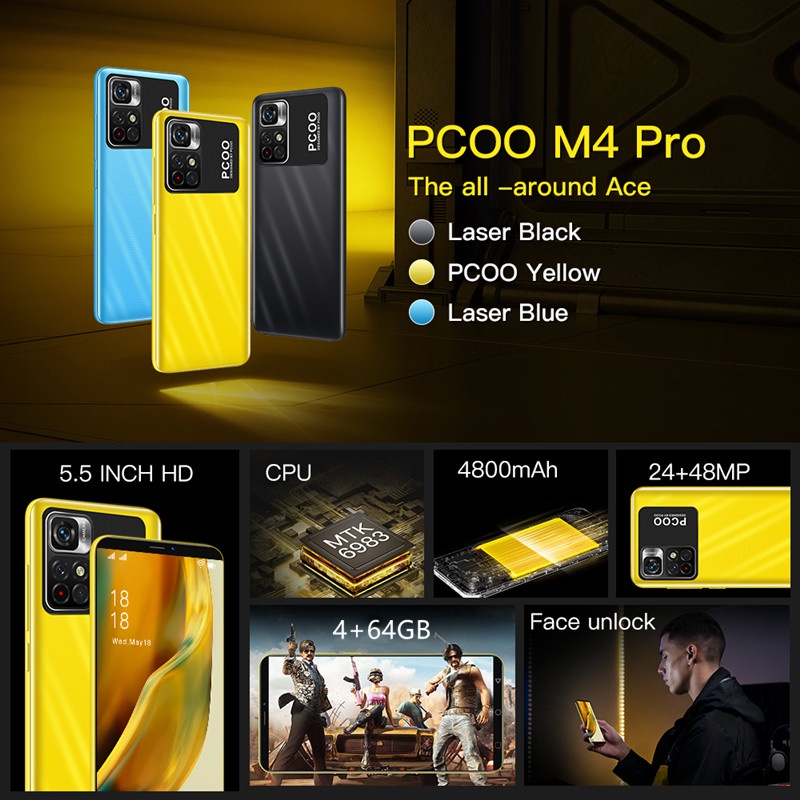Celular M4 Pro 5.5Polegada Smartphone 4+64GB Celulares Face ID Android Telefone Dual SIM Celulares