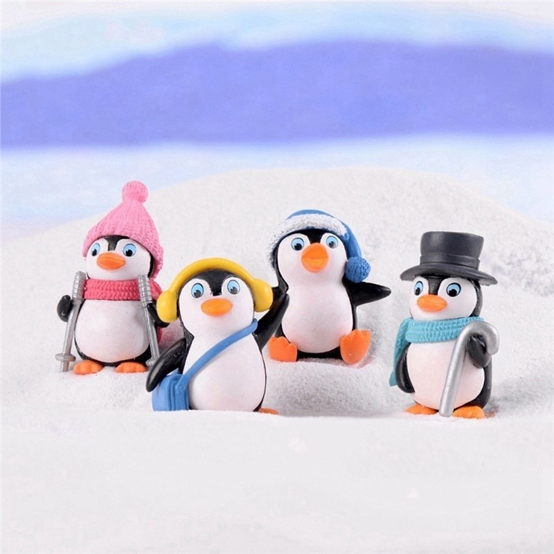 4 Peças / Conjunto Mini Enfeites De Paisagem Em Miniatura Pinguim Para Decoração De Casa De Bonecas