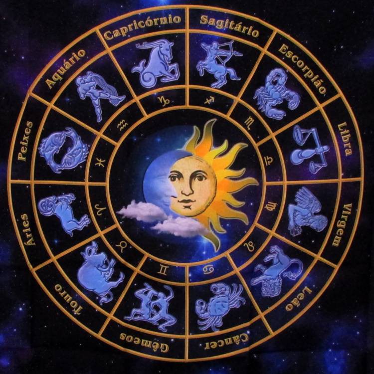 Toalha de Altar ou p/ Tarot Mandala Astrológica Sol e Lua Signos 70cm Decoração