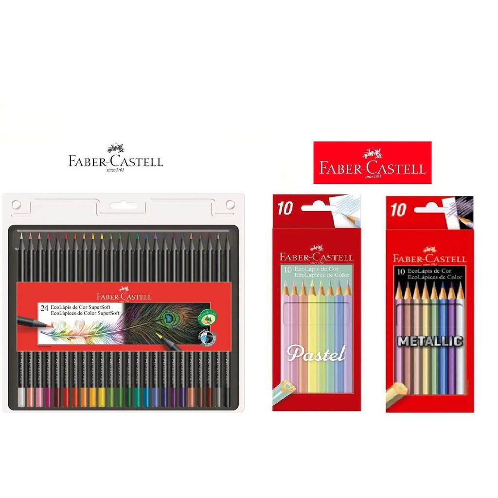 Kit Lápis de Cor Faber Castell Super Soft + Metallic+ Pastel em Oferta na Shopee