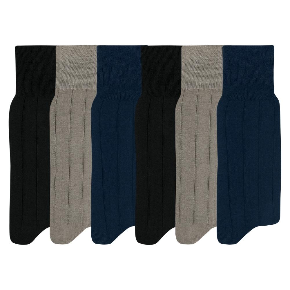 Kit Com 6 Pares De Meias Mash Social 100% Algodao Tecido Canelado Original Masculina