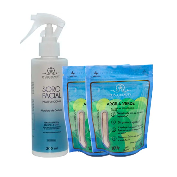 Kit com 2 Argilas Verde PhálleBeauty + Soro Facial PhálleBeauty - Beauty