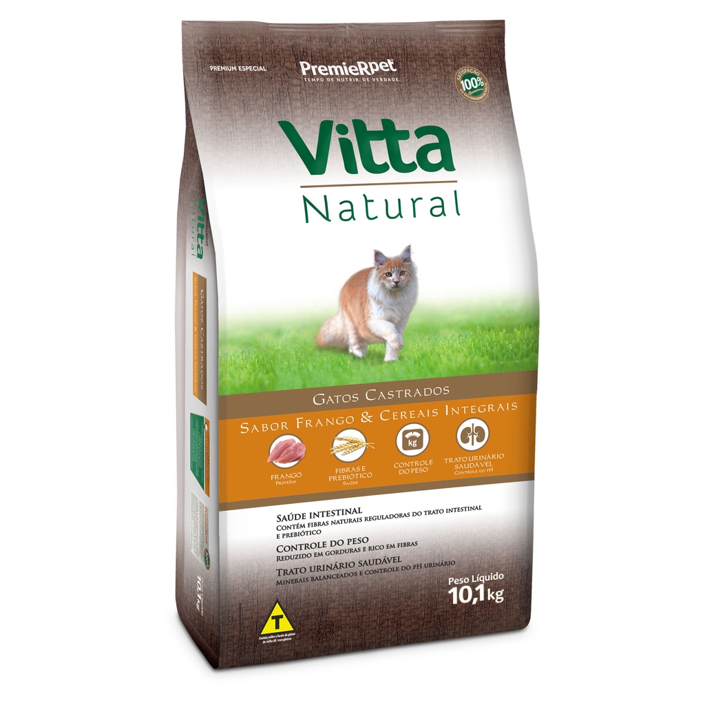 Ração Vitta Natural para Gatos Castrados Sabor Frango e Cereais - 10Kg em Oferta na Shopee