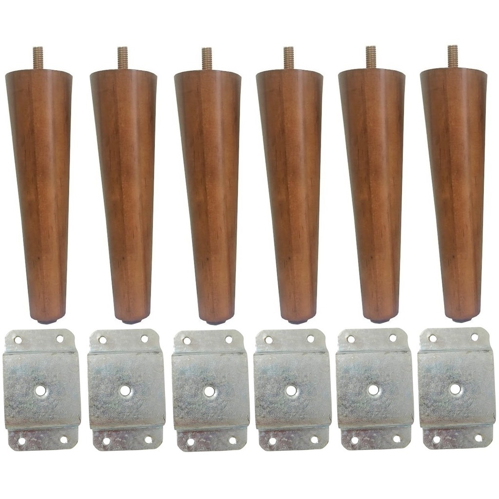 6 Pés Palito de 20cm Perna Para Móveis + 6 Chapinha Metal Reta