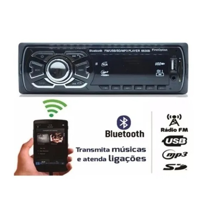 Auto Radio Automotivo Bluetooth Mp3 Player Usb Sd Som Carro - First Option 6660