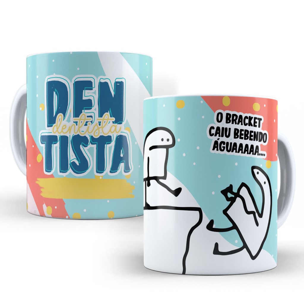Caneca Dentista Personalizada Flork Profissões 2 Bolo Bento de Porcelana Mod. 778