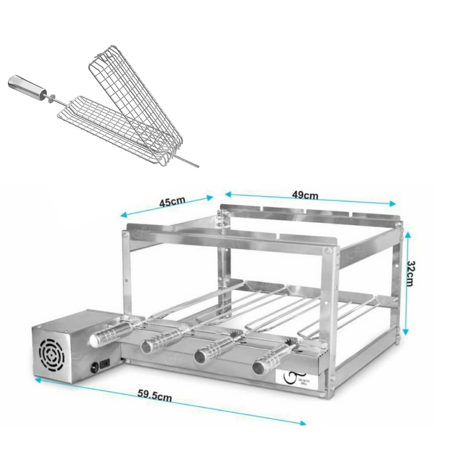 Gira Grill Churrasqueira Inox 4 Espetos + Espeto Grelha