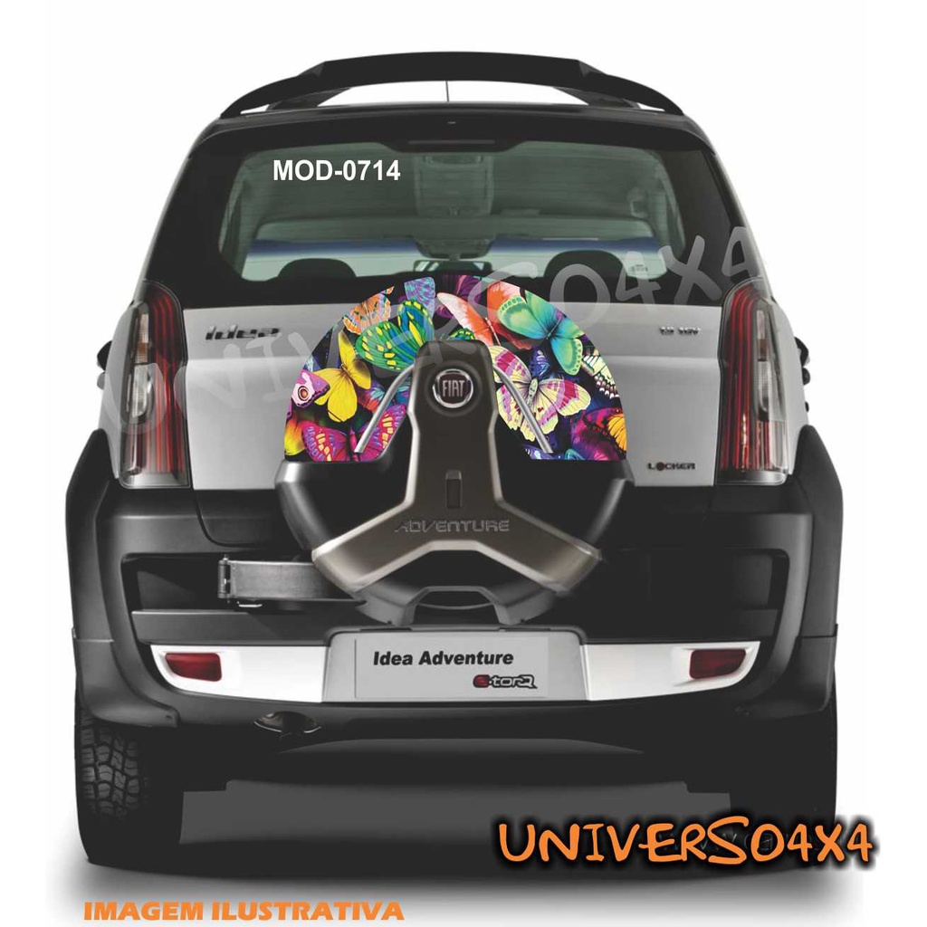 Capa Estepe Personalizada Fiat Idea e Doblo modelo novo com furo central Borboleta Flores M-0714