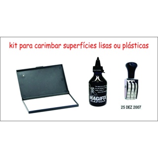 KIT DATADOR 5MM + ALMOFADA + TINTA PARA PLÁSTICO em Oferta na Shopee