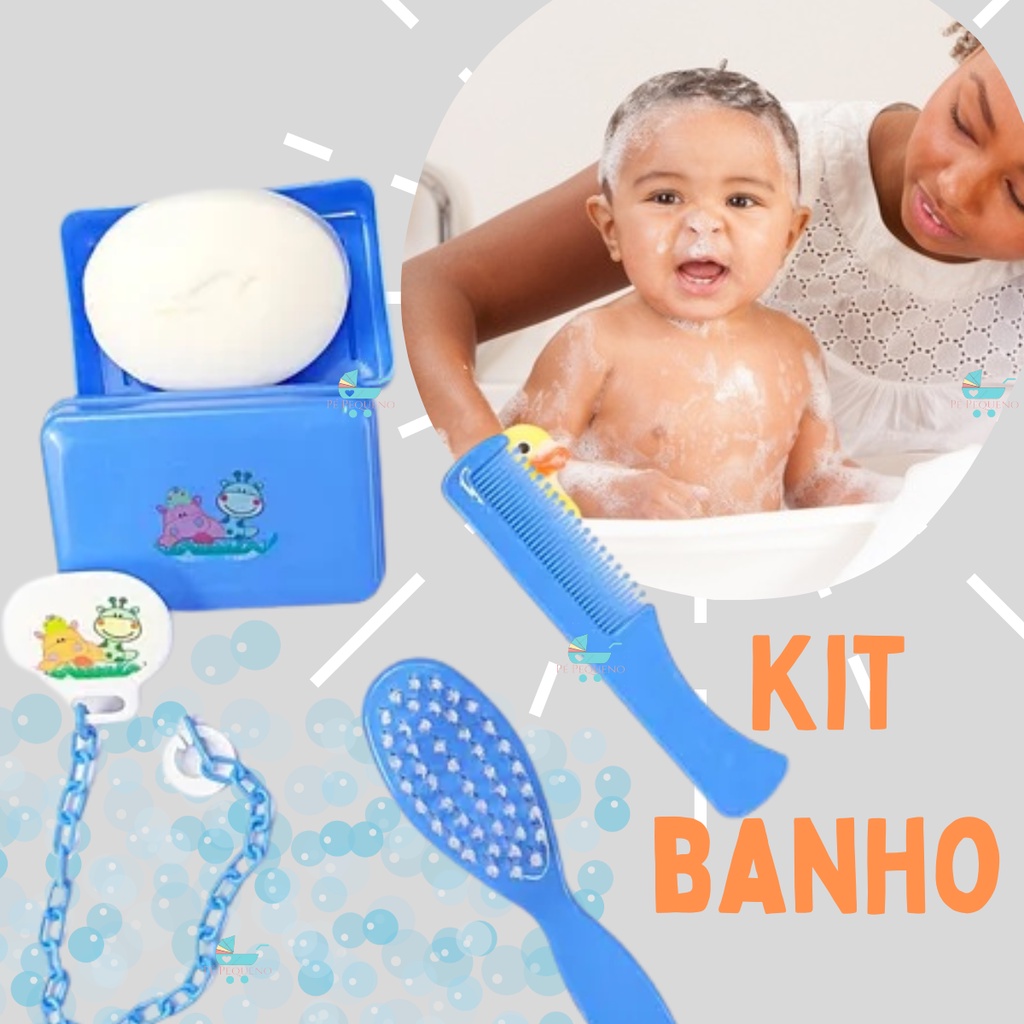 Kit Higiene bebê Murano Escova de cabelo 4 Peças Pente, Saboneteira, Prendedor Kit Infantil Bebe