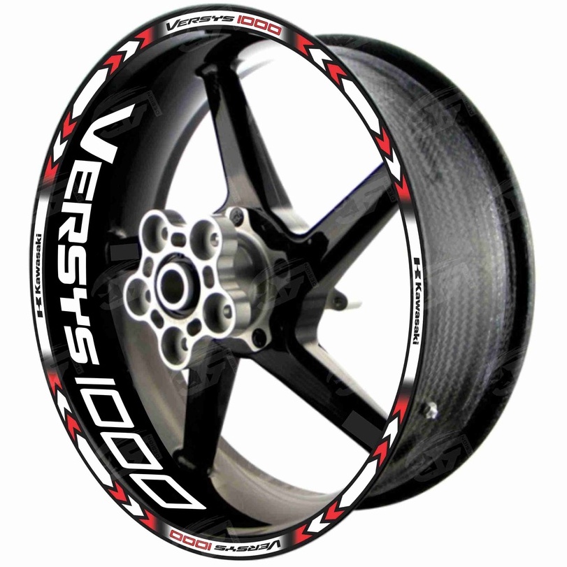 Adesivo Friso Refletivo Roda Moto Kawasaki Versys 1000 + Adesivos Internos M01 branco vermelho