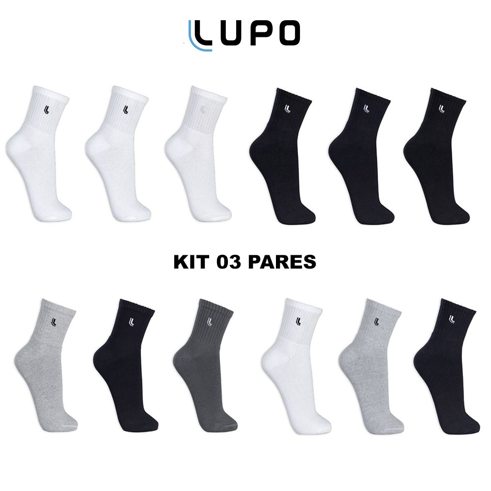 Kit Com 3 Pares Cano Médio Meias Lupo Original Algodão Unissex Masculino E Feminino em Oferta na Shopee