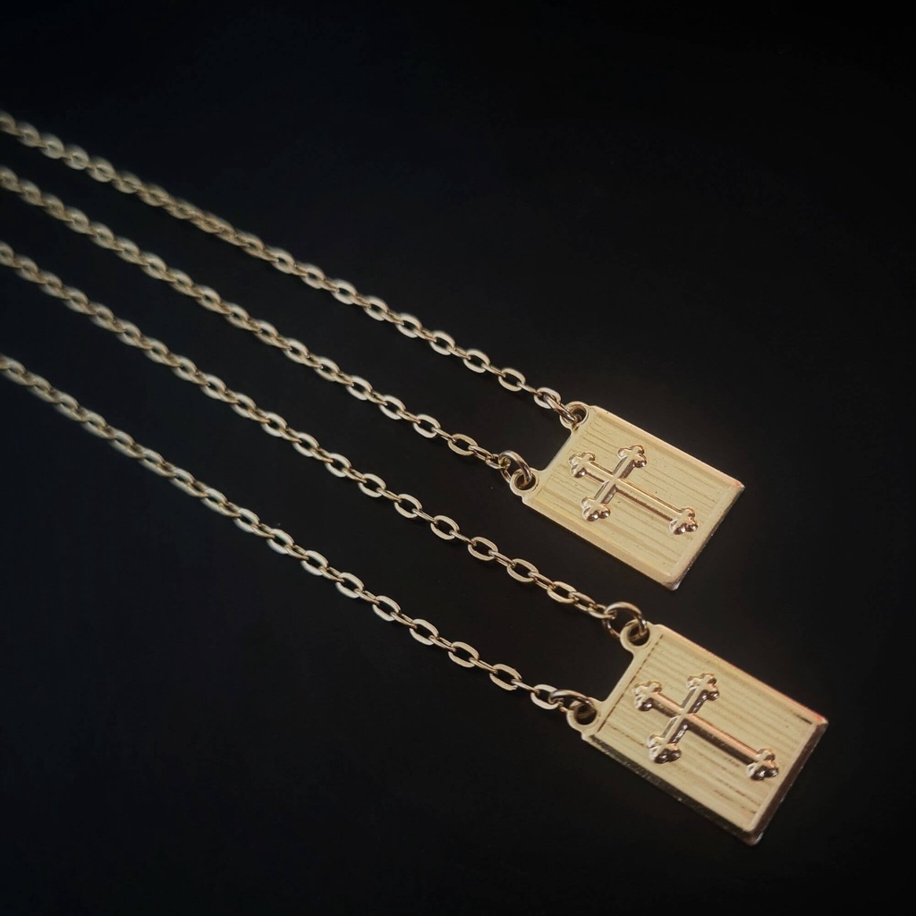 Escapulário Masculino Cruz Colar Banhado a Ouro 18k