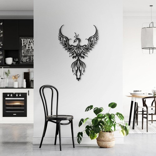 Painel Decorativo Fênix Em Mdf Preto 60cm