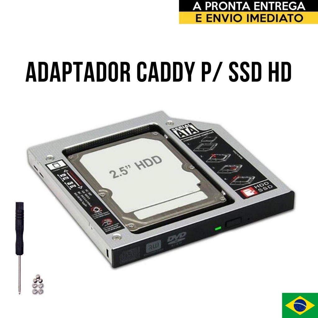 Adaptador Case Caddy 9,5mm / 12,7mm HD SSD Sata 2.5 Gaveta Notebook Segundo HD