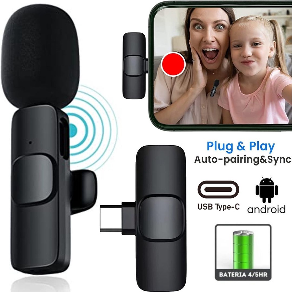 Microfone Lapela Wireless Sem Fio para Celular Android Usb Tipo C