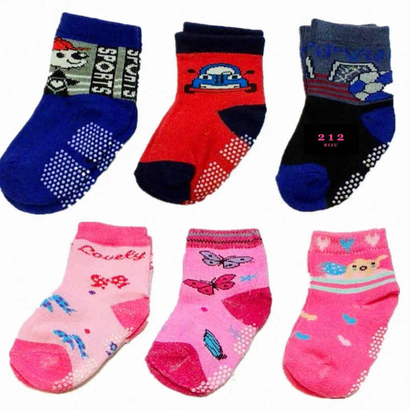 Kit 12 Pares Meias Infantil Bebe Rescen Nascido Anti Derrapante Com Silicone Cano Medio em Oferta na Shopee
