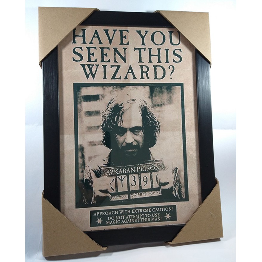 Quadro para decoração com moldura e vidro Harry Potter Sirius Black procurado prisioneiro de Azkaban Hogwarts